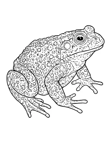 Realistic toad sitting in side view, its skin covered in fine warts and bumps