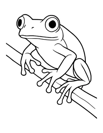 Tree frog with big round eyes clinging to a slanted branch with its sticky toe pads