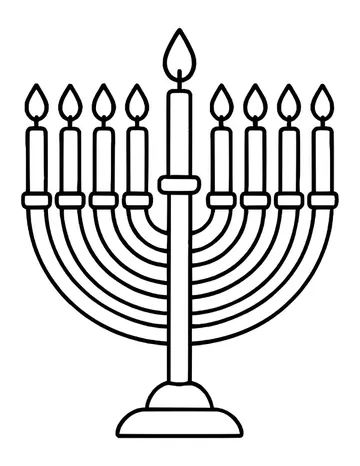 Simple menorah holding nine lit candles on a round base