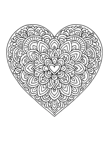 A heart filled with layers of mandala petals radiating from a small heart in the middle.