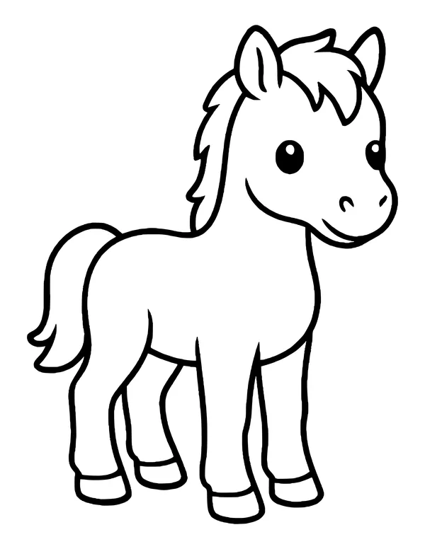 A baby foal standing with its head turned toward the viewer, showing both eyes.