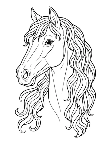 A realistic horse head with soft eyes and a thick mane of tight curls flowing past its neck.