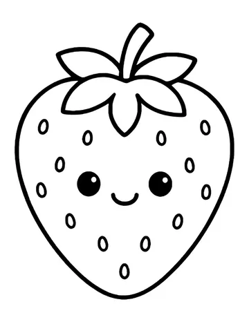 A wide, round strawberry with a happy face, oval seeds and a small leaf cap.