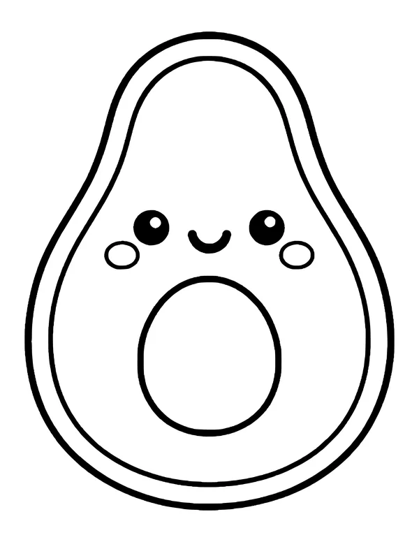 A wide avocado half with thick skin, a large pit and a happy blushing face.