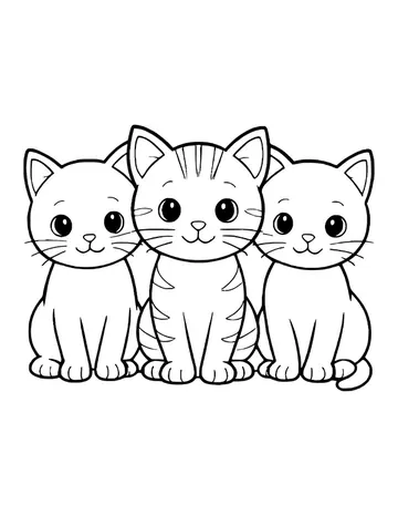 Three kittens sitting close together, the middle one a striped tabby with big eyes.