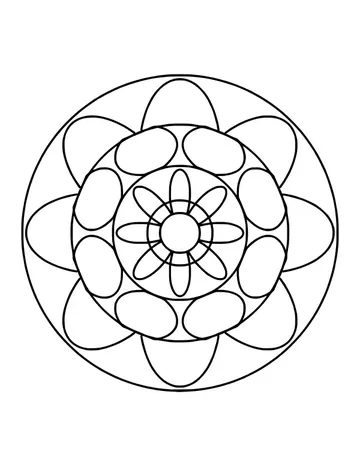 Easy floral mandala with a thin-petal center, a ring of round petals and a large outer bloom