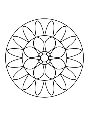 Easy mandala shaped like a daisy, with long thin petals around a flower center