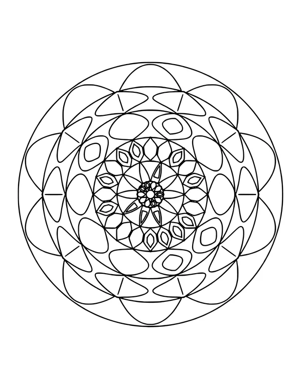 Mandala with diamond-shaped petals in the center and wavy scalloped rings outside