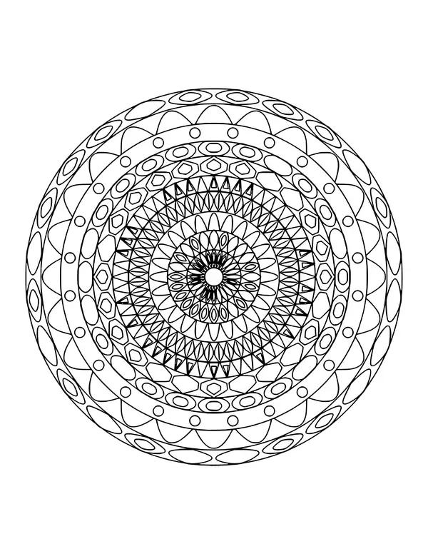 Detailed mandala with rings of very fine petals and spikes repeated 24 times