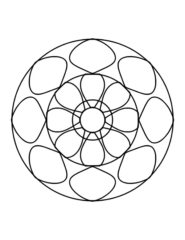 Easy mandala with eight wide rounded petals around a flower center