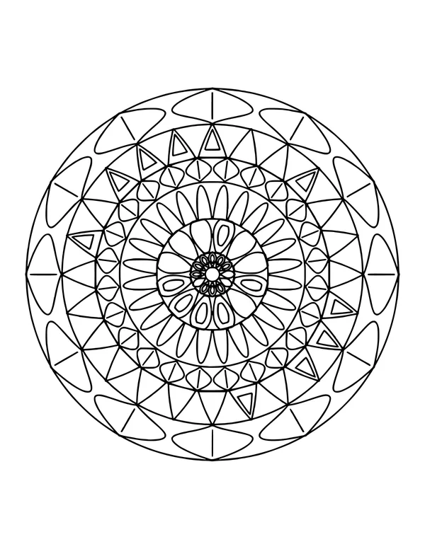 Mandala with pointed spikes and triangles radiating from a flower center