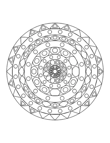 Detailed mandala with an outer border of triangles and inner rings of circles and ovals
