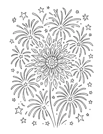 Full page of detailed firework bursts and stars