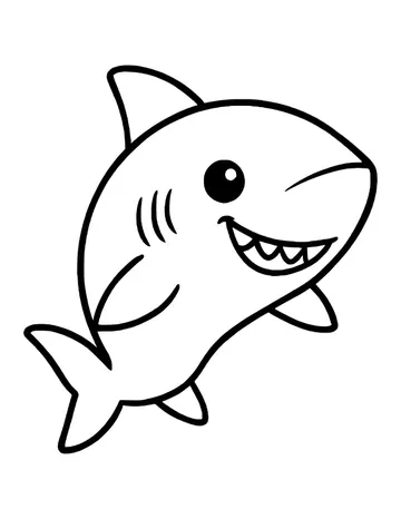 Cute cartoon shark with one big round eye, a toothy smile, gill lines and simple fins on a plain background.