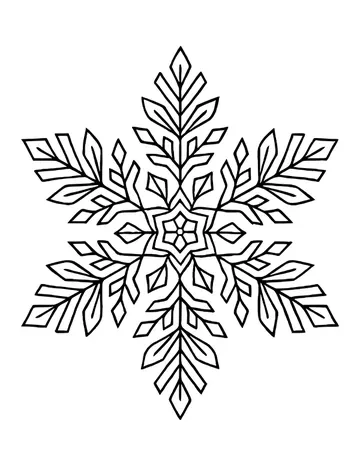 Six-sided snowflake made of geometric diamond and leaf shapes